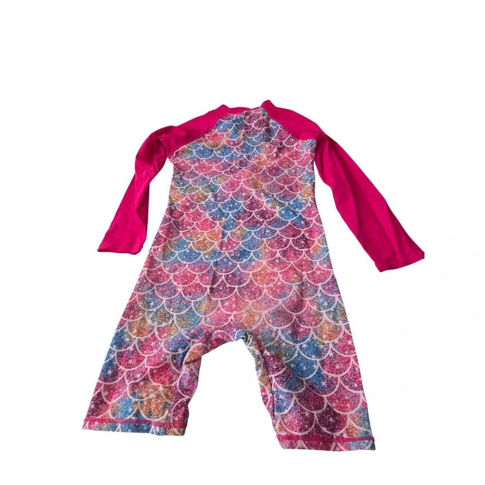 Girls Mermaid Scale Long Sleeve One Piece Swimsuit Rash Guard Pink Blue Purple‎